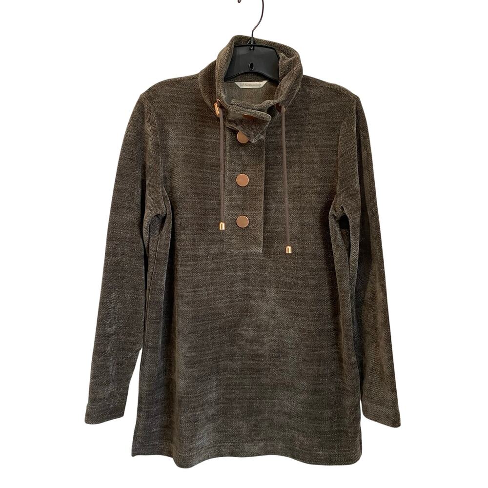 Soft Surroundings St. Germain Crushed Velvet Tunic Sweater Green Sz S Cozy‎ Luxe